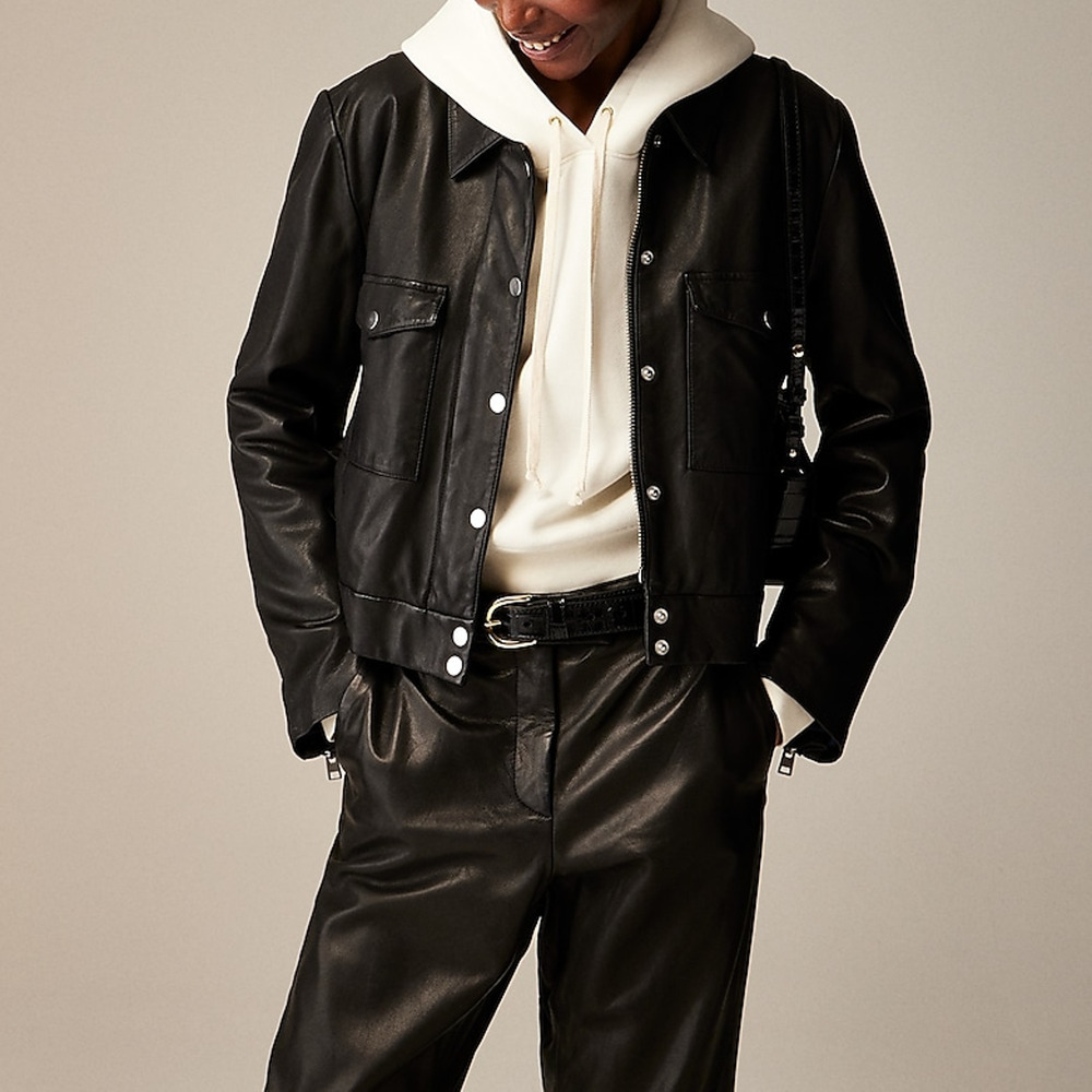 J. Crew 'Collection' Black Leather Shirt-Jacket Size 2